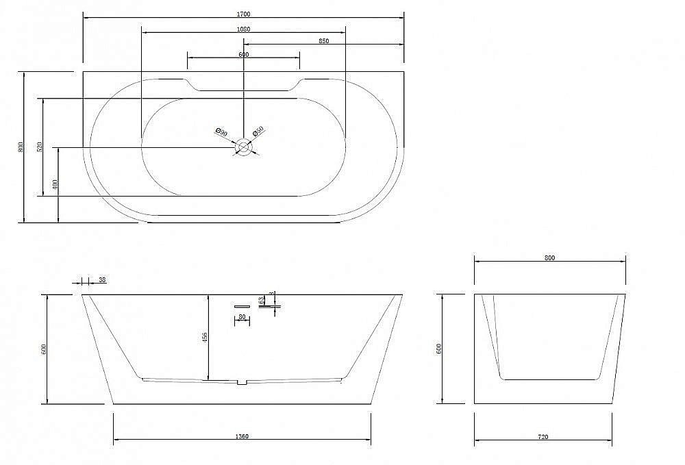 Акриловая ванна ABBER AB9296-1.7 170х80 купить в интернет-магазине Sanbest