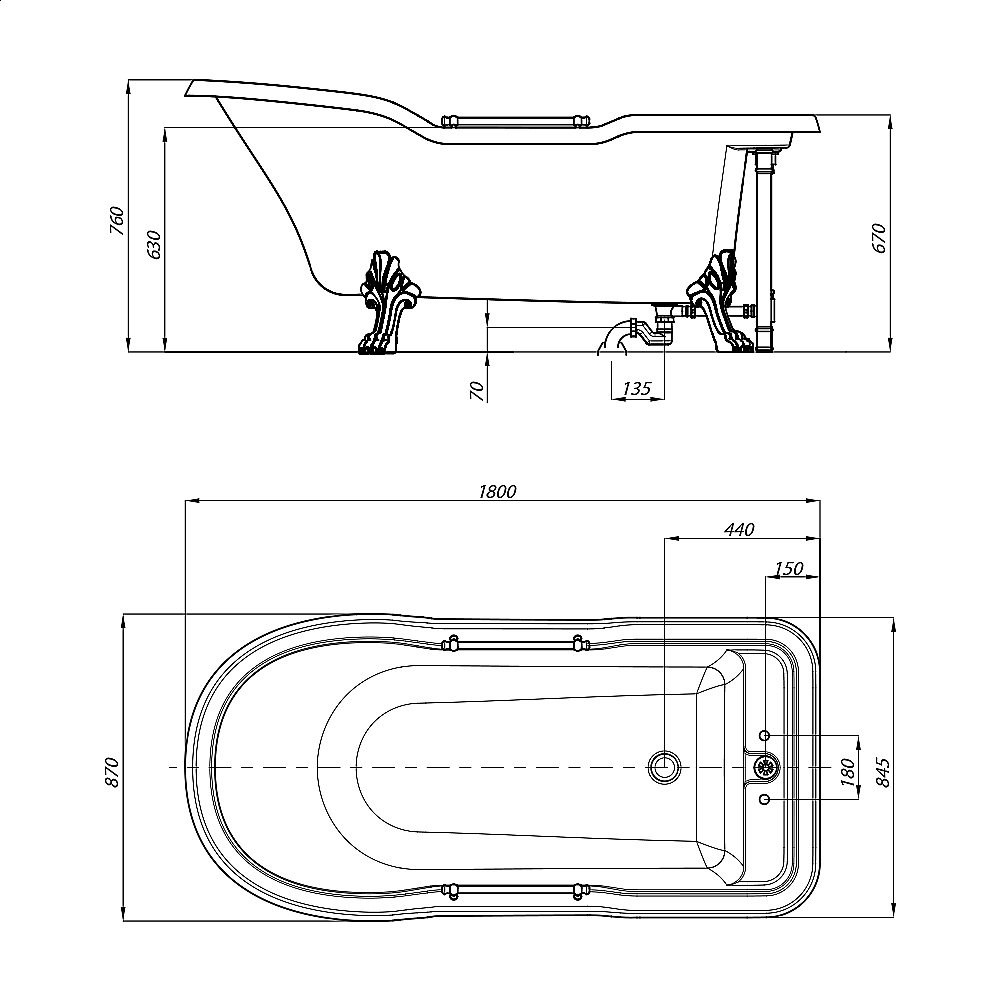 Ванна Migliore IMPERO на лапах LEONE STANDART 26927 180х87 белая,хром купить в интернет-магазине Sanbest