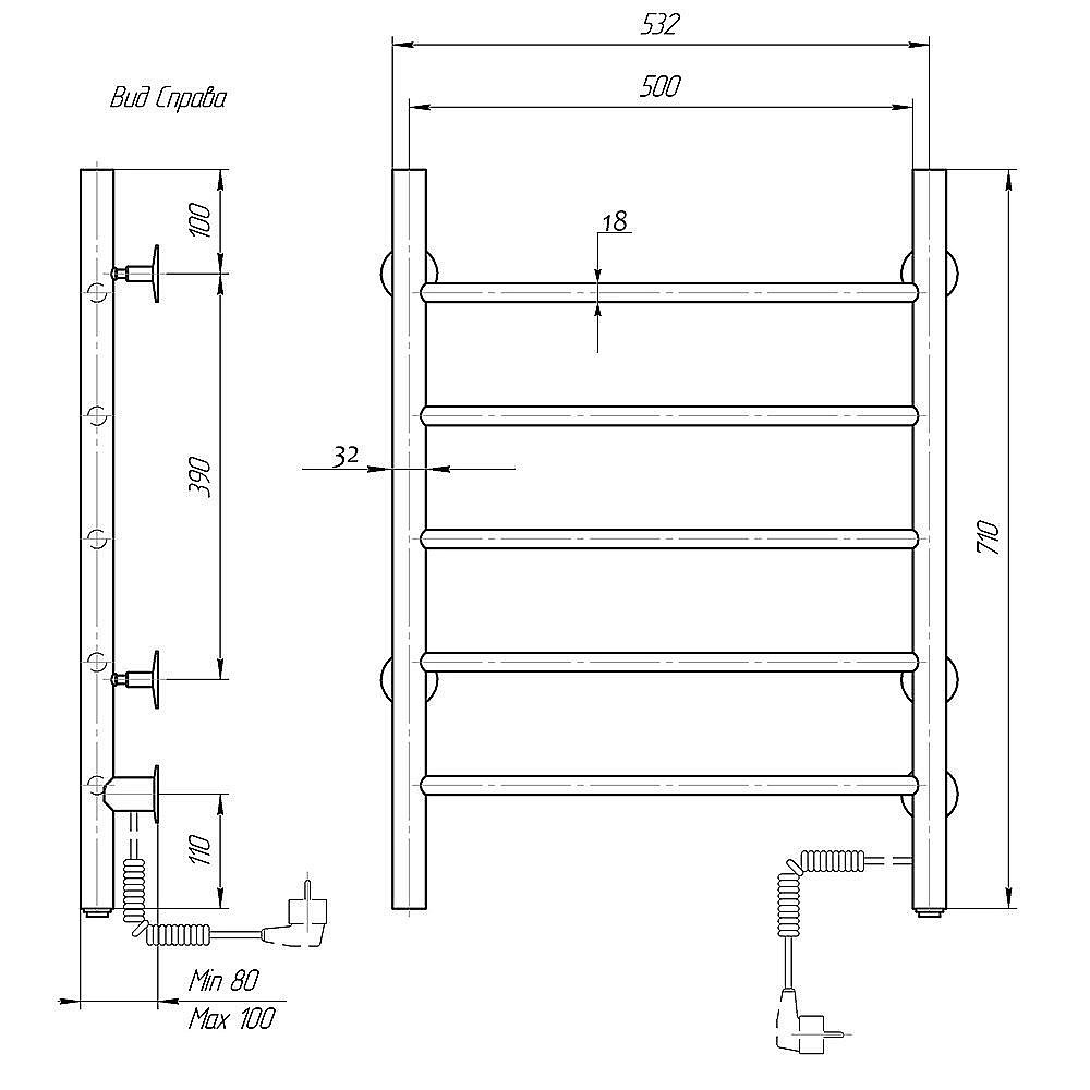 Полотенцесушитель Domoterm Аврора DMT 109-5 53x71 BOX EK R купить в интернет-магазине сантехники Sanbest