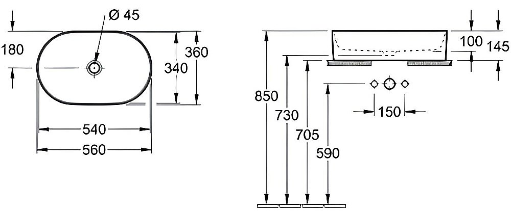 Раковина накладная Villeroy&Boch Collaro 56 4A195601 альпийский белый купить в интернет-магазине Sanbest