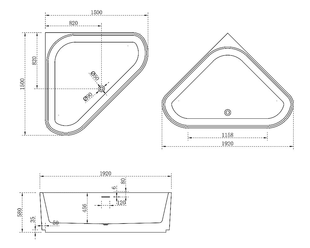 Ванна акриловая ABBER AB9446MW 150х150 белая матовая купить в интернет-магазине Sanbest