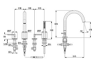 Смеситель для ванны KLUDI NOVA FONTE PURISTIC 204253915 черный матовый купить в интернет-магазине сантехники Sanbest