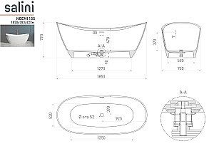 Ванна Salini NOEMI Up&Down S-Sense Sapirit 186х81 101811GRH белая/снаружи RAL купить в интернет-магазине Sanbest