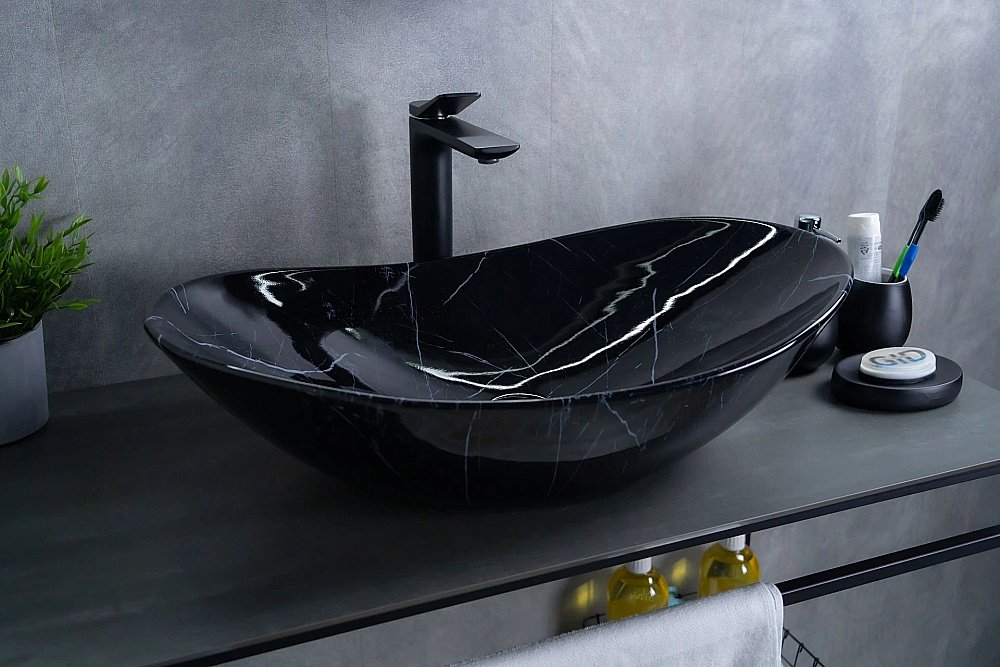 Раковина накладная Gid Lago 61 Bs9811 54467 черный мрамор купить в интернет-магазине Sanbest
