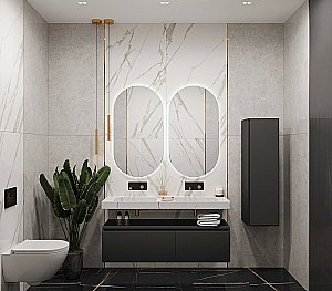 Раковина-моноблок двойная Armadi Art Flat Calacatta 859-140-CLCT белый мрамор купить в интернет-магазине Sanbest