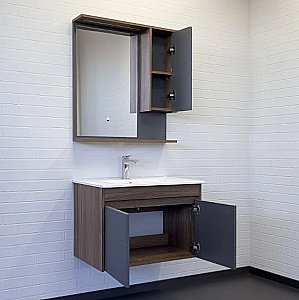 Тумба с раковиной Comforty Кемер 75 00-00017883 антрацит/дуб тёмно-коричневый для ванной в интернет-магазине Sanbest