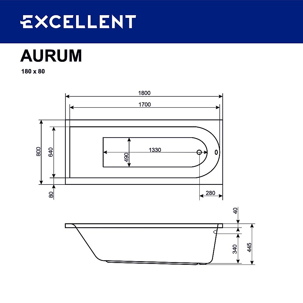 Гидромассажная ванна Excellent Aurum HYDRO+ 180x80 форсунки хром купить в интернет-магазине Sanbest