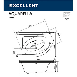 Гидромассажная ванна Excellent Aquarella NANO 150х100 форсунки золото купить в интернет-магазине Sanbest