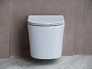 Унитаз подвесной Ceramica Nova Balearica CN6000_1001M_1000 безободковый, с крышкой микролифт, с инсталляцией и кнопкой матовый хром купить в интернет-магазине Sanbest