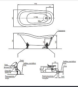 Ванна Migliore Bella на лапах LEONE STANDART 26916 170х80 белая,бронза купить в интернет-магазине Sanbest