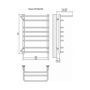 Полотенцесушитель электрический Terminus Полка П8 500x796 левый/правый купить в интернет-магазине сантехники Sanbest