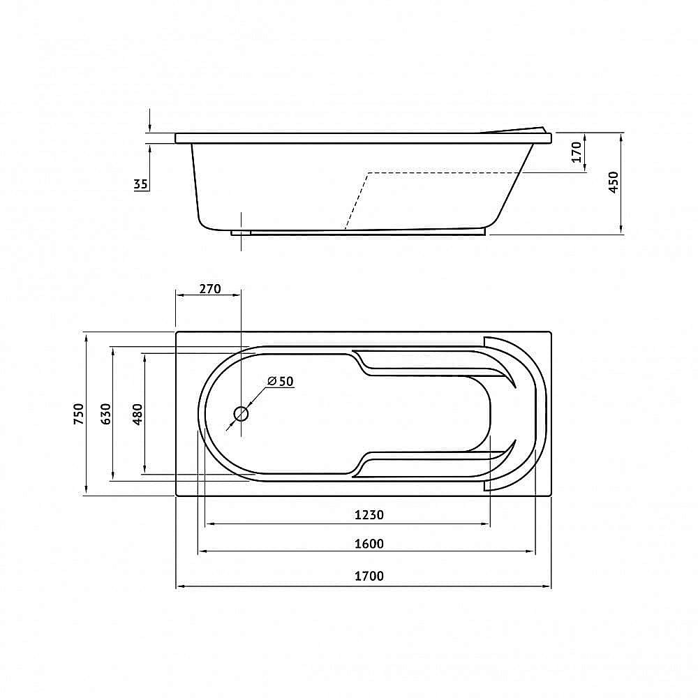 Ванна акриловая с каркасом Berges LUMBO 050006 170х75 купить в интернет-магазине Sanbest