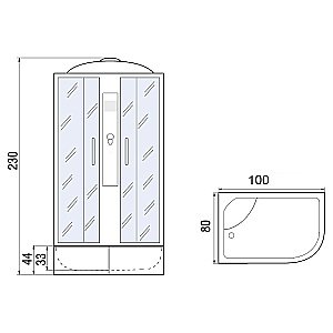 Душевая кабина Мономах XL 100x80x44 С МЗ стекло прозрачное с рисунком мозаика/профиль хром купить в интернет-магазине Sanbest
