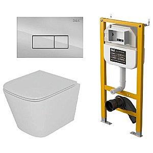 Унитаз подвесной с инсталляцией D&K Berlin DS1431628 белый/кнопка хром, безободковый, с крышкой микролифт, слив торнадо купить в интернет-магазине Sanbest