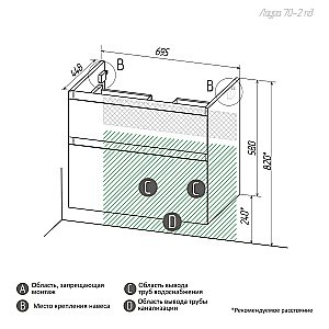Тумба с раковиной подвесная Grossman МЕРКАДО 70 с 2-я ящ, белая матовая для ванной в интернет-магазине Sanbest