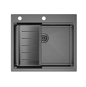 Кухонная мойка Paulmark KRONER-PRO 59 PM705951-GM+A405-GM вороненая сталь купить в интернет-магазине сантехники Sanbest