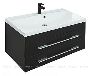 Тумба с раковиной Aquanet Верона 272429 90 New черный матовый для ванной в интернет-магазине Sanbest