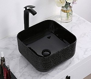 Раковина накладная Ceramalux NC 39 D1303H004 черно-глянцевая купить в интернет-магазине Sanbest
