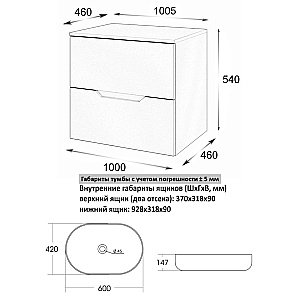 Тумба с раковиной Orange Line 100 Li-100TugMDF+B04-600W графит/белый для ванной в интернет-магазине Sanbest