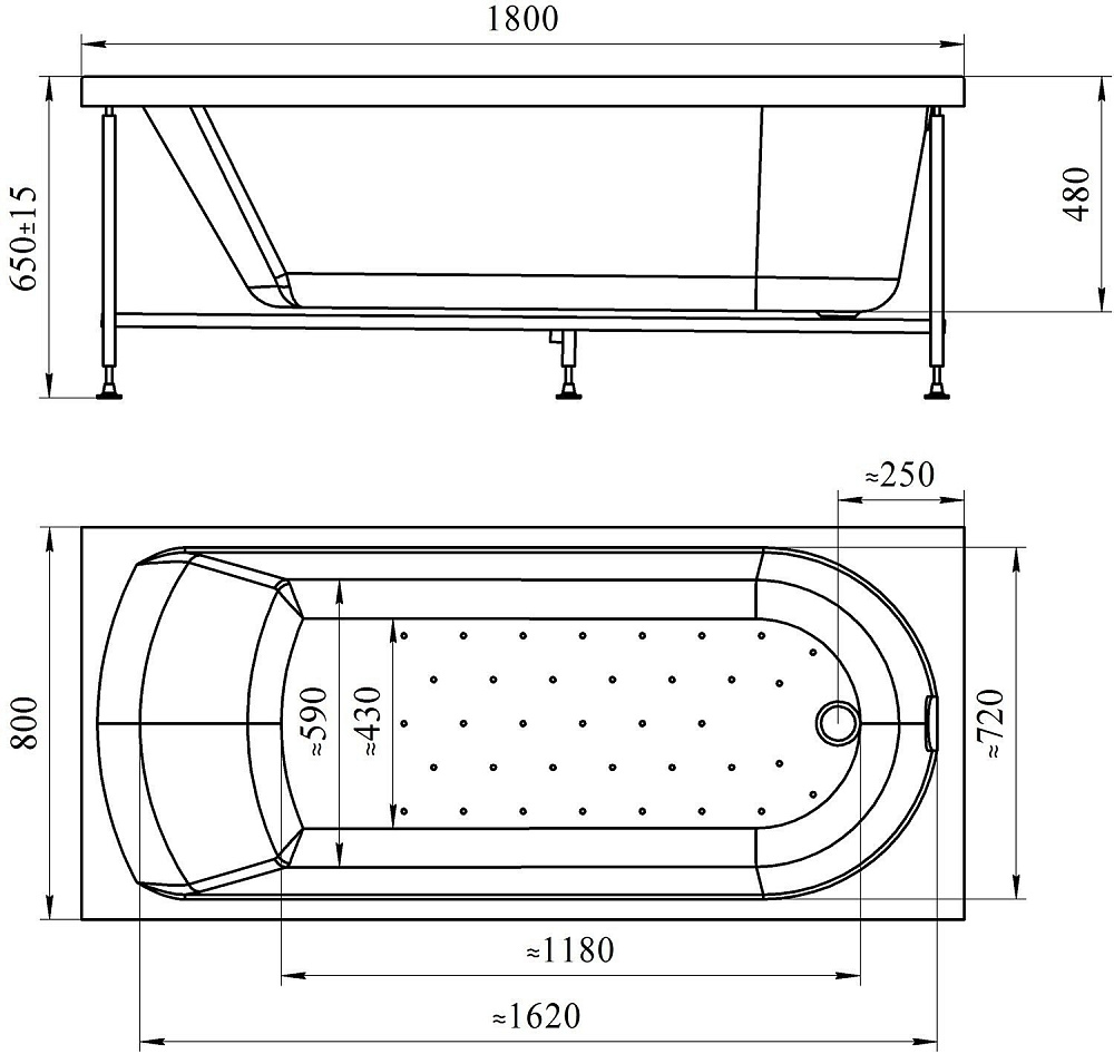 Акриловая ванна VANNESA Николь 180х80 с г/м Актив купить в интернет-магазине Sanbest