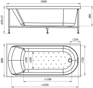 Акриловая ванна VANNESA Николь 180х80 с г/м Актив купить в интернет-магазине Sanbest