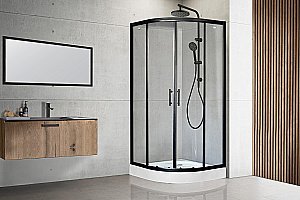 Душевой уголок Royal Bath RB90HK-T-BL-Practic 90х90 стекло прозрачное/профиль черный купить в интернет-магазине Sanbest