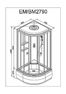 Душевая кабина DTO Серия ЕМ ЕМ2790 N LED 90x90 купить в интернет-магазине Sanbest
