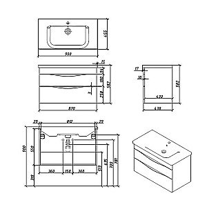 Тумба с раковиной Caprigo Lento 90 два ящика, цвет на выбор для ванной в интернет-магазине Sanbest