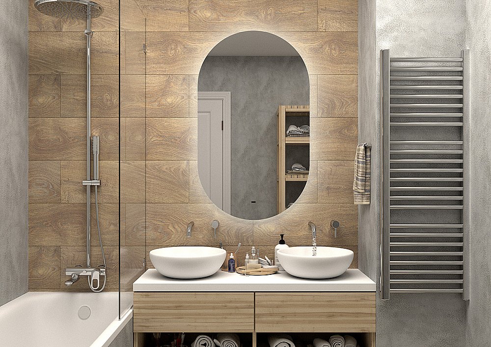 Зеркало с LED-подсветкой Misty ТИТАВИН 65x110 ореол в ванную от интернет-магазине сантехники Sanbest