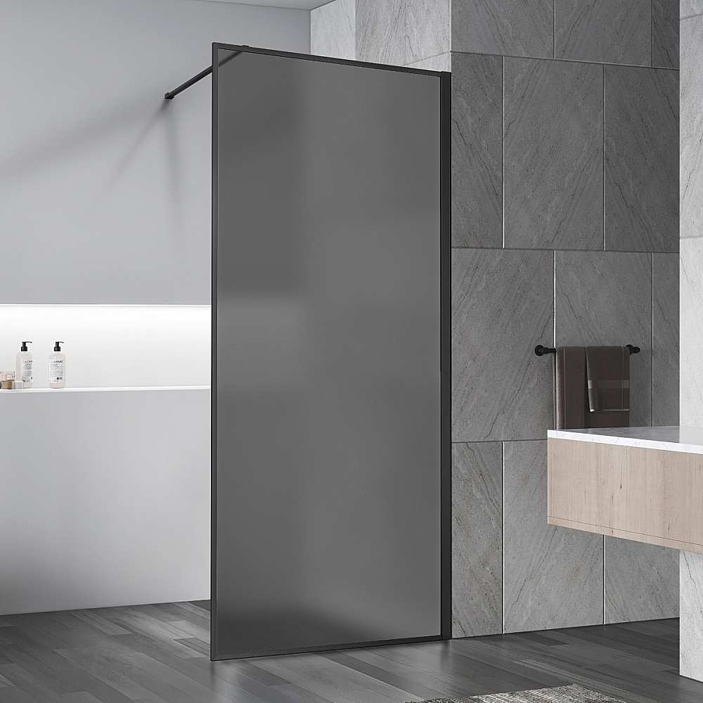 Душевая перегородка Vincea Walk-In VSW-1HP900GFB 90 профиль черный матовый/стекло матовое тонированное купить в интернет-магазине Sanbest