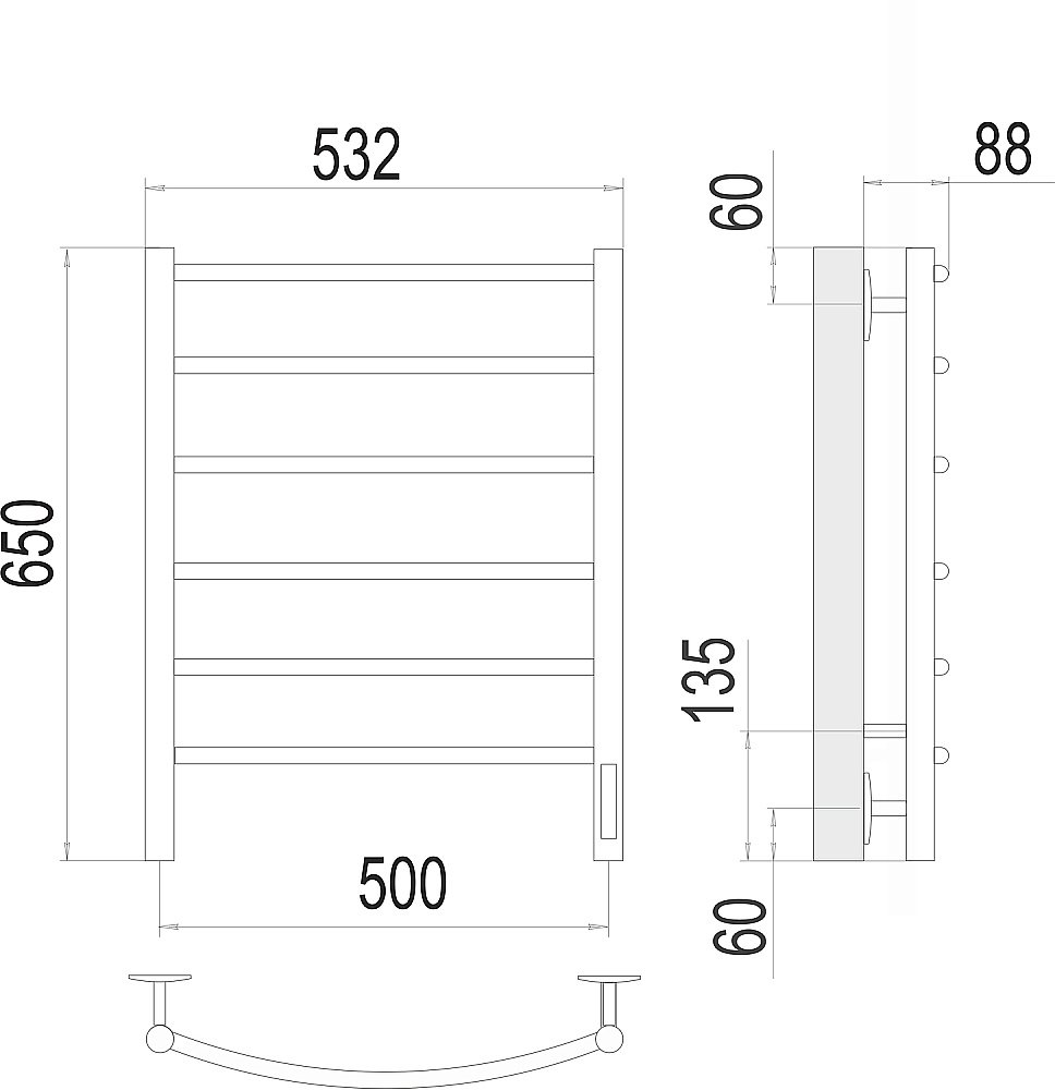 Полотенцесушитель электрический Terminus Классик П6 500х650 quick touch купить в интернет-магазине сантехники Sanbest