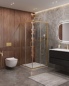 Душевой уголок Cezares Molveno 100x100 Molveno-A-2-100-C-BORO-IV стекло прозрачное/профиль матовое брашированное золото купить в интернет-магазине Sanbest