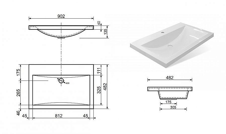 Раковина Эстет Монако 90 цвет по RAL купить в интернет-магазине Sanbest