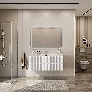 Тумба с раковиной Cezares DUET-N 120 DUET-N-1200-2C-SO-BL белая глянцевая для ванной в интернет-магазине Sanbest