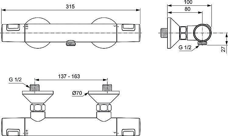 Смеситель для душа Ideal Standard CERATHERM T25 A7201XG купить в интернет-магазине сантехники Sanbest