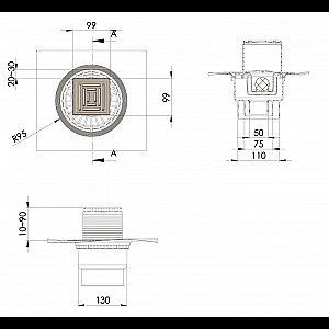 Душевой трап прямой Berges Zentrum Uno 10х10 090471 матовый хром купить в интернет-магазине Sanbest