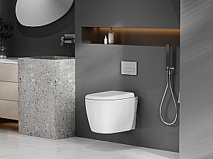 Унитаз подвесной Abber Rechteck AC1217 белый, безободковый, с крышкой микролифт, слив торнадо купить в интернет-магазине Sanbest