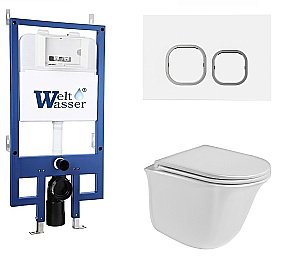 Унитаз с инсталляцией WeltWasser BAMBERG 545+TELBACH 004 GL-WT+BAMBERG WT белый/кнопка белая, безободковый, с крышкой микролифт купить в интернет-магазине Sanbest