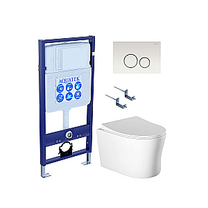 Унитаз подвесной Aquatek НИКА AQ2009-00+INS-0000012+KDI-0000015+KKI-0000002 белый, безободковый, с крышкой микролифт, с инсталляцией и белой глянцевой кнопкой купить в интернет-магазине Sanbest