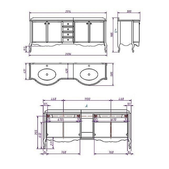 Тумба с раковиной Caprigo Lusso комплект 4 для ванной в интернет-магазине Sanbest