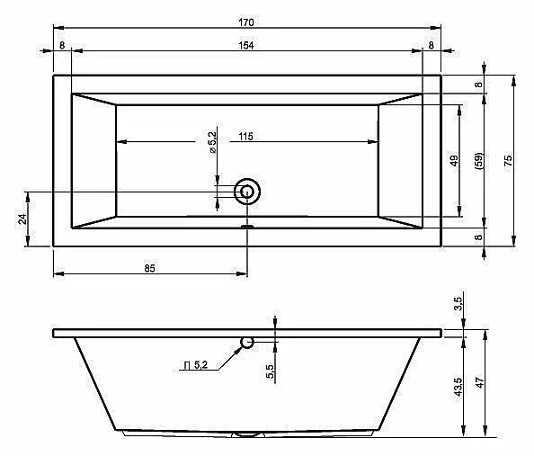Акриловая ванна Riho Lusso 170x75 B007001005 белая купить в интернет-магазине Sanbest