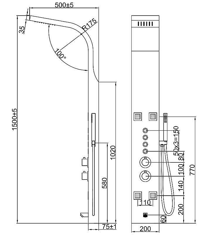 Душевая панель Denberg LT-202 купить в интернет-магазине сантехники Sanbest