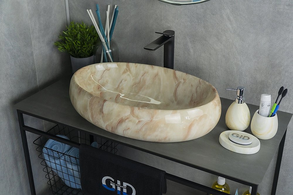 Раковина накладная Gid 60 Mnc162 54404 бежевый мрамор купить в интернет-магазине Sanbest