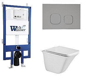Унитаз с инсталляцией WeltWasser BAMBERG 545+ROTBACH 004 GL-WT+BAMBERG CR белый/кнопка хром, безободковый, с крышкой микролифт купить в интернет-магазине Sanbest