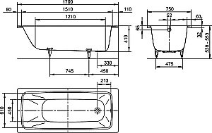 Ванна стальная Kaldewei Cayono 750 170х75 275030003001 Antislip Perl-Effekt белый купить в интернет-магазине Sanbest