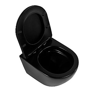 Унитаз подвесной Art&Max OVALE AM011CHR-MB/SC черный матовый, с сиденьем микролифт, безободковый купить в интернет-магазине Sanbest