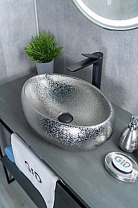 Раковина накладная Gid Lago 48 9030s 52235 серебро купить в интернет-магазине Sanbest