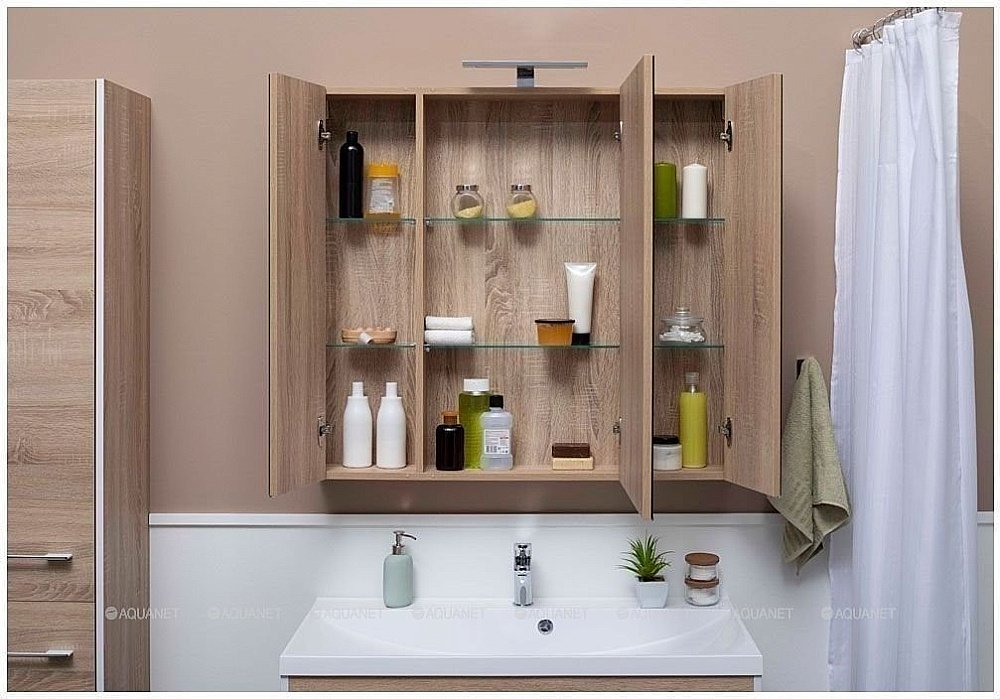 Зеркальный шкаф Aquanet Августа 100 дуб сонома купить в интернет-магазине сантехники Sanbest