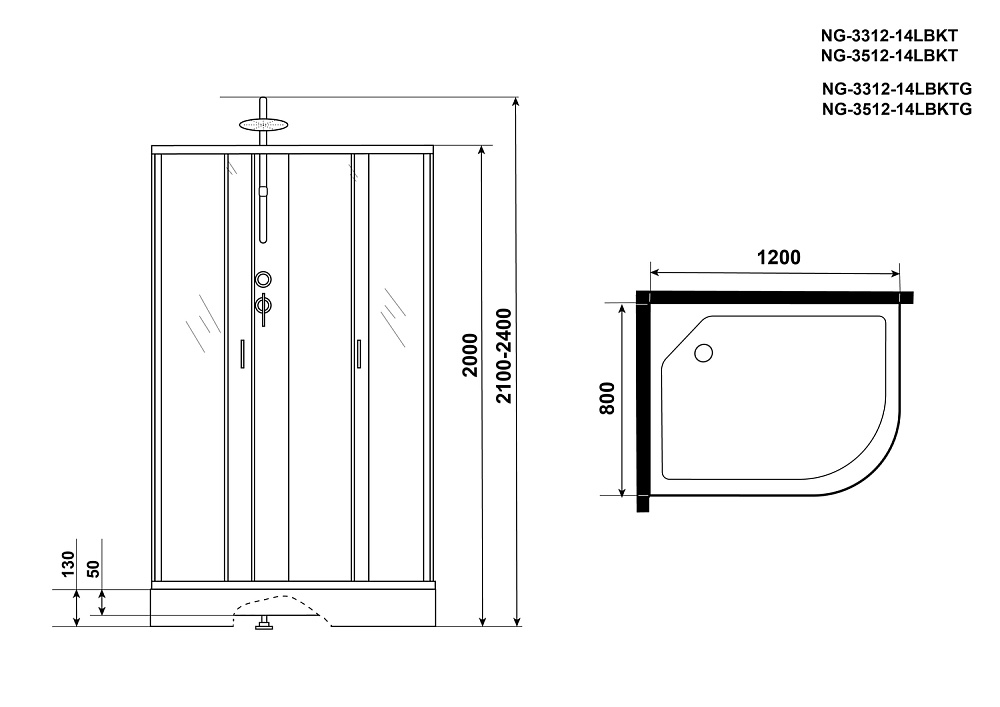 Душевая кабина Niagara Classic NG-3312-14BKT 120х80 купить в интернет-магазине Sanbest