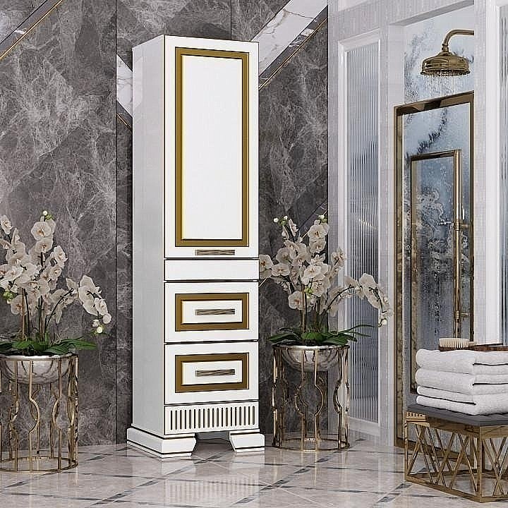 Пенал Опадирис Оникс 49 белый/золотая патина для ванной в интернет-магазине сантехники Sanbest